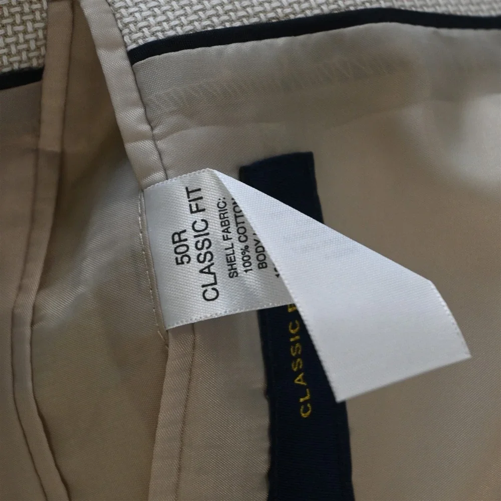 Stafford 50R Beige Basketweave 100% Cotton Mens‎ Blazer Suit Jacket Sport Coat